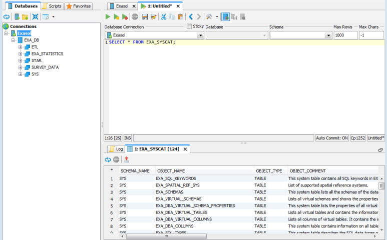 Connect DbVisualizer to Exasol - Run SQL Statement
